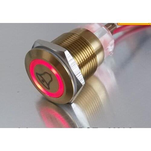 19mm metal button switch waterproof flat head button Bell pattern switch ring light Self locking/self reset button