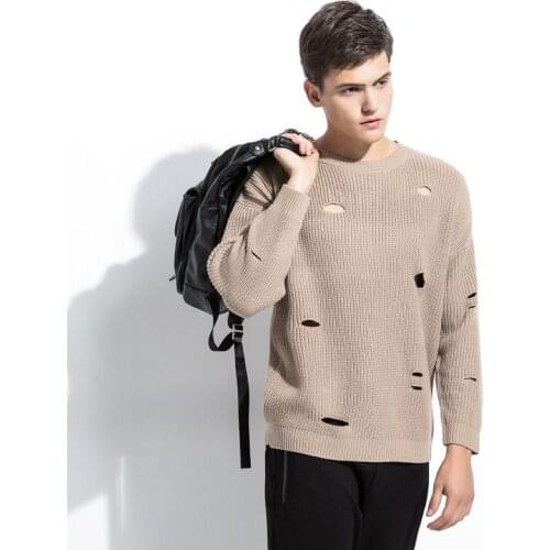 MRMT 2021 Brand Autumn and Winter Youth New Mens Sweaters Broken Sweater for Male Pure Color Hairwear Tops Knitted Sweaters