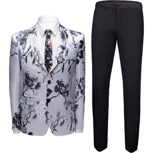 Men Printed Two-piece Suits Banquet Floral Blazer Two-Piece Wedding Suits Jacket and Pants