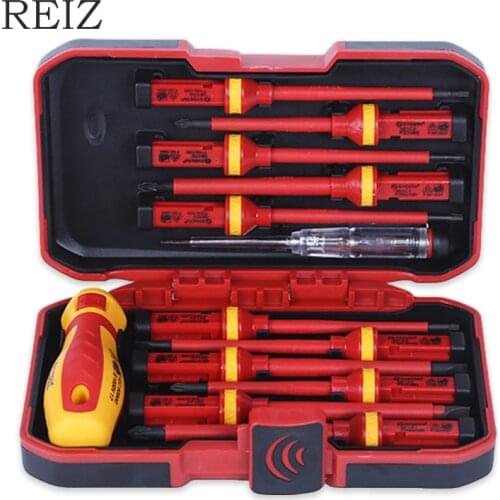 REIZ 13 In 1 Insulated Screwdriver Set Precision Torx Phillips Removable Magnetic Screw Bit Rods VDE Certification Repair Tools