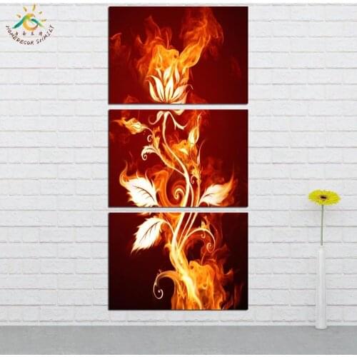 Wall Art HD Prints Canvas Art Painting Modular Picture And Poster Abstract Fire Flowers Canvas Painting Decoration Home 3 PIECES