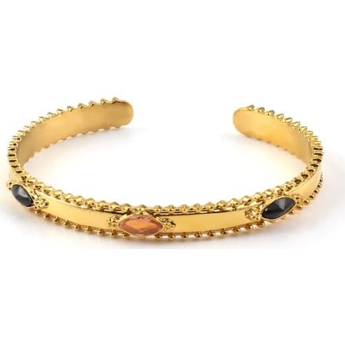 Opening Cuff bracelet 316L Stainless Steel Accesories For women Gold Color Gear bracelet Inlaid crystal Bangles fashion jewelry