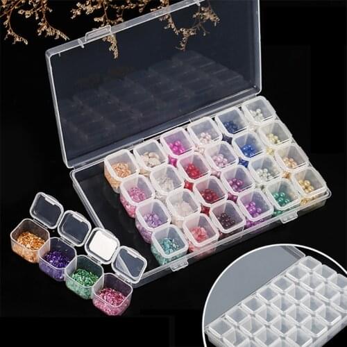 Transparent 28 Compartments Transparent Storage Box Plastic Tins Diamond Painting Tools Storage Containers Small Parts Case