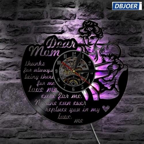 Happy Mothers Day Mom And Son Vintage Vinyl Record LED Light Wall Light 12 Inch Handmade Art Clock Best Gift For Mom