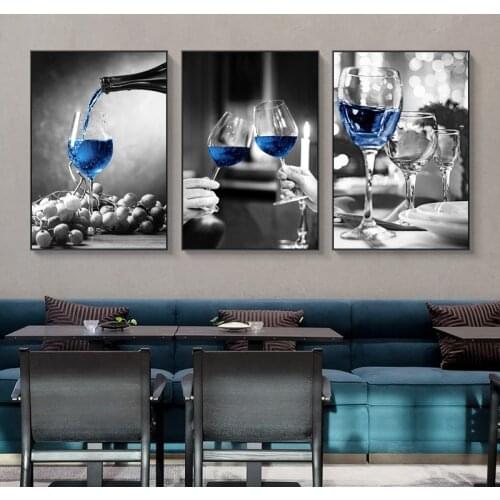Blue Wine Glass Canvas Painting ArtPoster Modern Wall Picture Bar Restaurant Kitchen Wall Decoration Dinning Living Room Decor