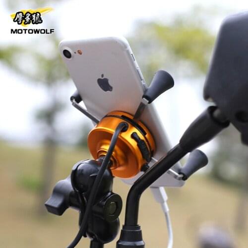 Universal Motorcycle mobile phone holder with charger Waterproof aluminum alloy GPS navigator fixing clip