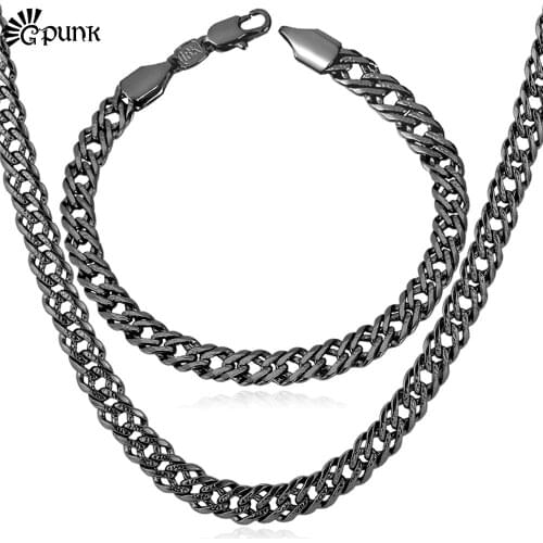 Hiphop Men Necklace Bracelet Jewelry Set Black Punk Necklace Jewellery Set for Mens Boys Male Biker Rapper Wholesale S442G