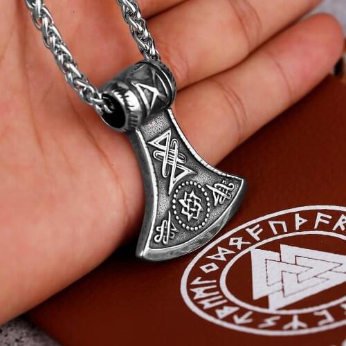 Viking Stainless Steel Vintage Viking Axe Mens Necklace Pendant Punk Rock Goth Hip Hop Domineering Gift Wholesale