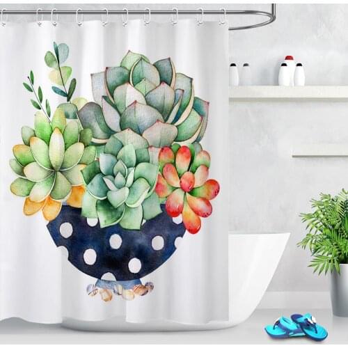 72‘’ Watercolor Succulent Plants Shower Curtain Nature Bathroom Extra Long Waterproof Washable Polyester Fabric for Bathtub Deco