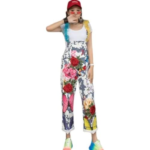 QING MO Women Floral Embroidery Pants 2021 Women Personality Overalls Pants Female Safari Style Pants ZQY7250