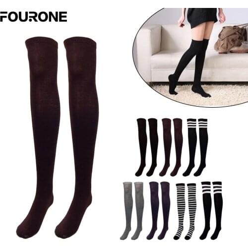 Women Striped Thigh High Stockings Over Knee Socks Warm Long Socks Compression Stocking Christmas Socks Winter Autumn