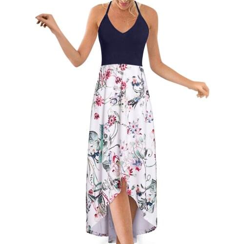 Sexy Print Dress Womens Spaghetti Strap Casual V-Neck Sleeveless Strap Open Back Summer Beach Holiday Long Dress 2021 Vestidos