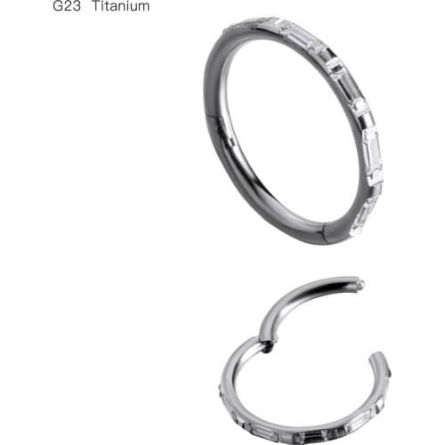 10pcs/Lot G23 Titanium CZ Gems New Seamless Hinged Segment Ring Clicker Ear Cartilage Nose Hoop Septum Shine 16Gx8/10mm