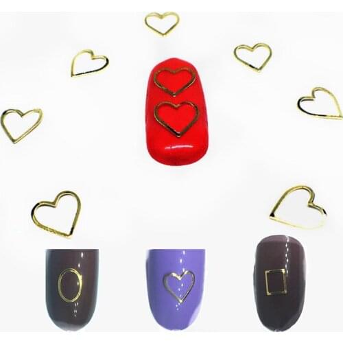 100Pcs Gold Heart Hollow Nail Art Decorations Frame Triangle 3d Stickers Nail Metal Rivet Punk Nailart Supply for nail jewelry