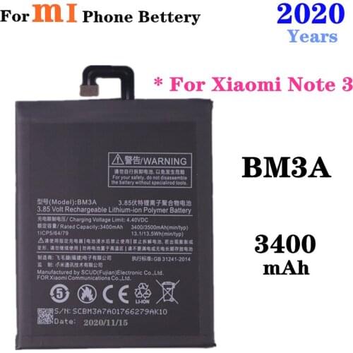 2020 Years 3400mAh BM3A Phone Battery For Xiaomi Mi Note 3 Note3 Battery High Quality Replacement Bateria Rechargeable Batteries