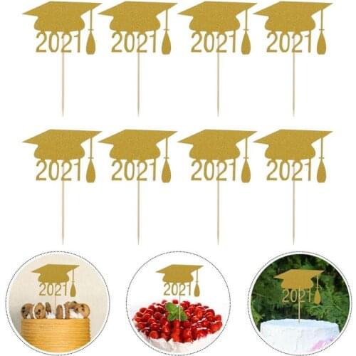 24pcs 2021 Graduation Trencher Cap Glitters Cake Toppers Cake Picks Cake Decors For Graduation