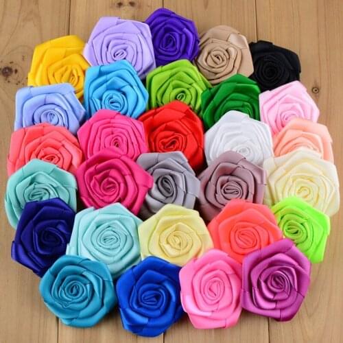2.36'' Handmade Satin Ribbon Rose Flower Without Hair Clip Hair Accessory 30pcs/lot MH20