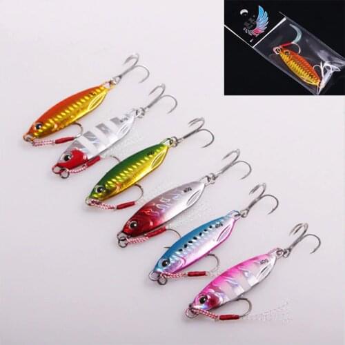 6pcs/lot 10 15G 20G 30G 40G 60G Spoon Metal Jig Treble Assist Hook Artificial Bait Lead Sea Bass Fishing Shore Drag Jigging lure
