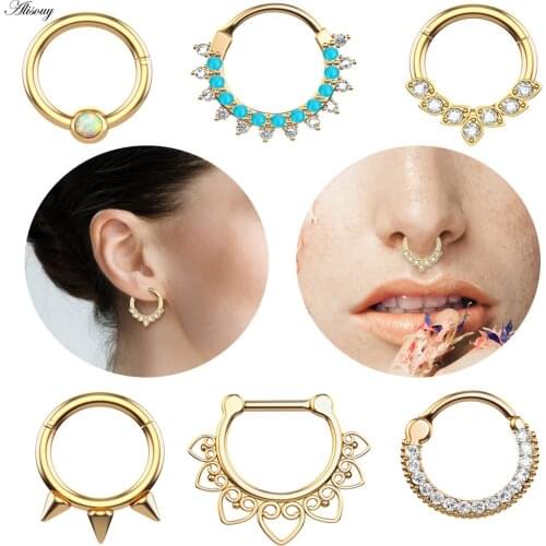 Alisouy 1pc Surgical Steel Nose Clicker 16G Septum Piercing Clicker Ear Cartilage Piercing Earring Helix ear lip Ring