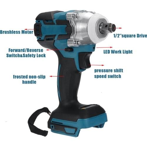 Makita18V Battery 280 N.m Cordless Electric Impact Wrench Motor 1/2 Square Brushless Rechargeable Wrench LED Light Power Tools