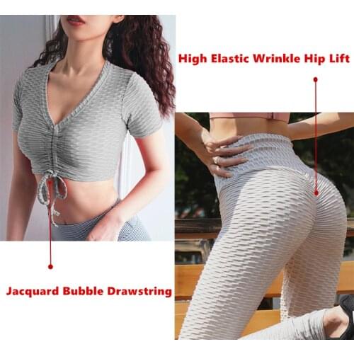 High Waist Seamless Yoga Clothes Sports Yoga Pants Women Leggings For Fitness Drawstring Short Sleeve Workout Hip Push UP Tights