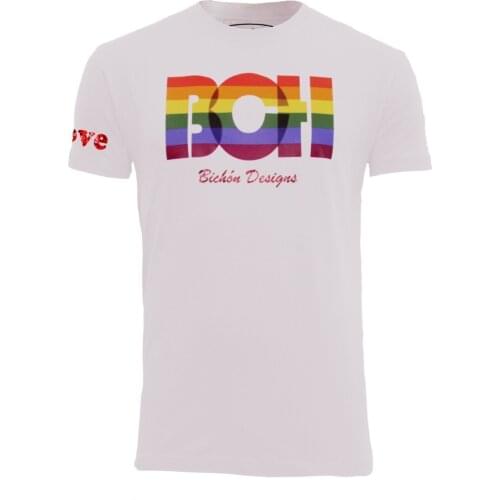 Bichon Designs short sleeve t-shirt man Casual, white Color, flag Gay pride, Rainbow, BCH