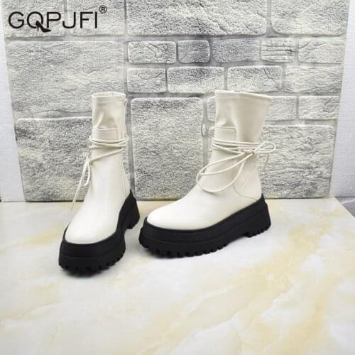 PU Bandage High Boots Black High Platform Boots Women Fashion Martin Boots Women Non-slip Wear-resistant Sole Ankle Boot Ladies