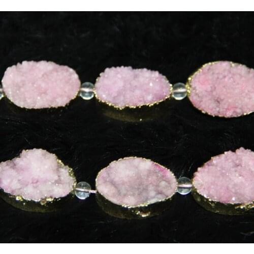 Druzy Stone DIY Beads, 1 Strand, 6pcs, 25x35mm, Pink Druzy Connector, Druzy Quartz Connectors Bead Stone Pendant Finding Jewelry