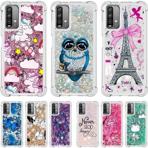 For Xiaomi Poco M3 Case Mi Pocophone Poco M3 Coque Quicksand Phone Case on For Xiaomi PocoM3 M 3 Cover Glitter Liquid Soft Cases