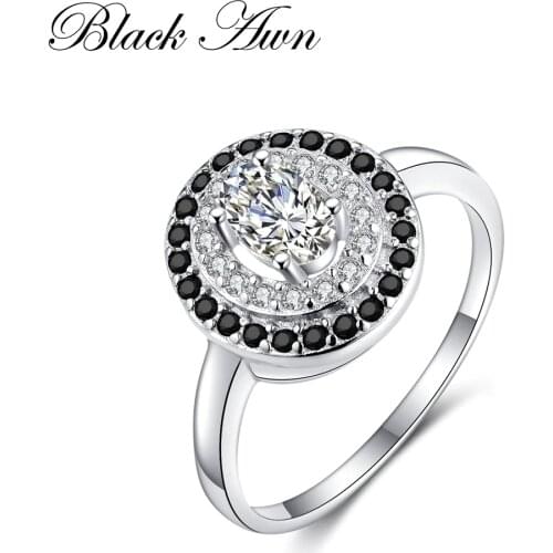 Black Awn New Genuine 100% 925 Sterling Silver Jewelry Oval Engagement Rings for Women C286