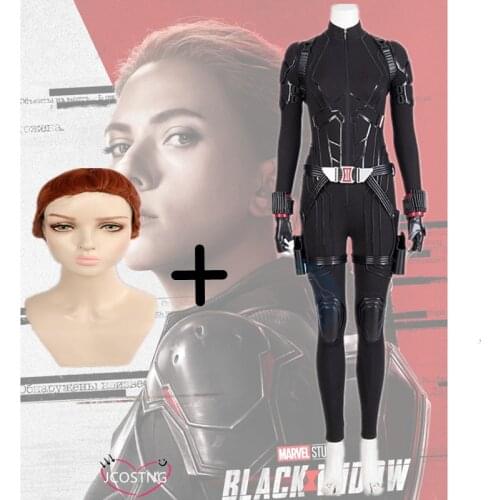 Black Cosplay Widow Costume Halloween Women Costumes Natasha Romanoff Costume Jumpsuit and Shoes+Wig