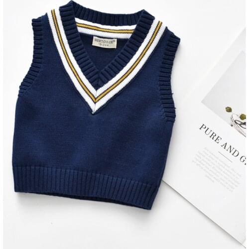 Childrens Vest Knitting Thick Needle Sleeveless Pullover V-neck Underwaist Line Thread Trimming Kids Sweater