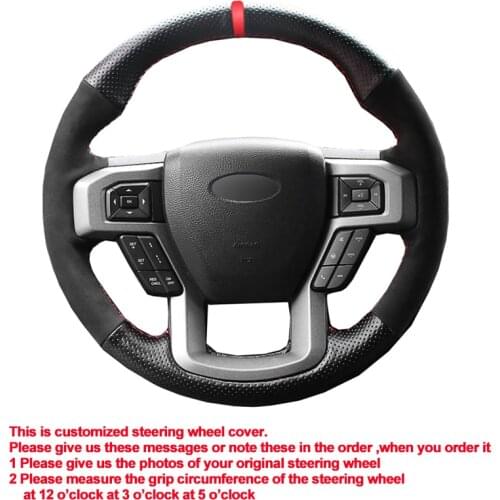 DIY Car Steering Wheel Cover Black Suede Leather For Ford F-150 F150 King Ranch Lariat Platinum XL XLT 2015 2016 2017 Volant