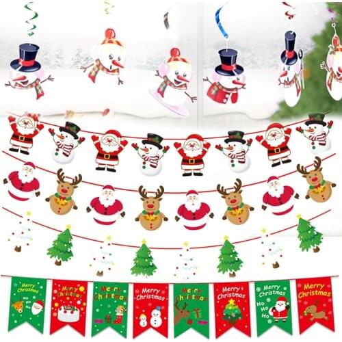 Hot selling Christmas decorations Christmas snowman elderly elk pull flag spiral ornament set Holiday party decorations