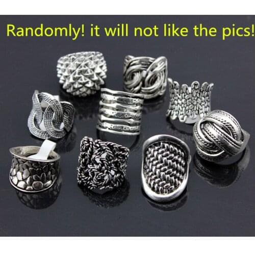 New Fashion Girl Women Alloy Antique Silver Plated Ring Gypsy Big Metallic Wide Vintage Carved Finger Rings US Size 7# 8# MR100