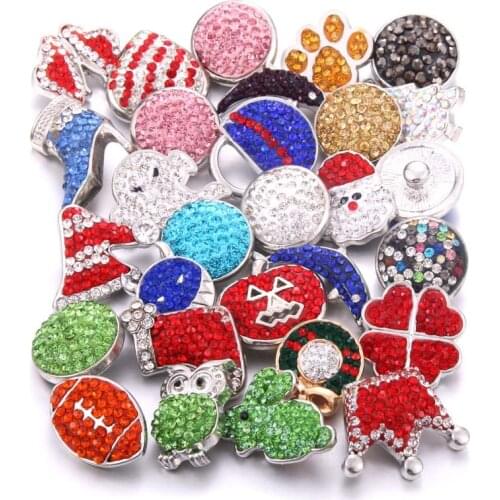 Wholesale 10pcs/lot New Colorful Mix Random 12mm 18mm Snap Jewelry Rhinestone Snap Button for Snap Bracelets Necklaces Jewelry