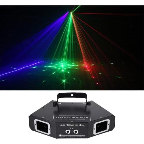 Dj Lights 4 Lens RGB Red Green Blue Beam Pattern DMX 512 Laser Light Home PRO DJ Show KTV Scanner Club Stage Lighting
