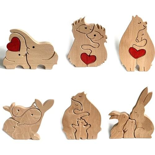 Mothers Day Gift Handmade Wooden Ornaments Animals Rabbits Elephants Heart-shaped Solid Wood Figurines Craft Ornaments 2021