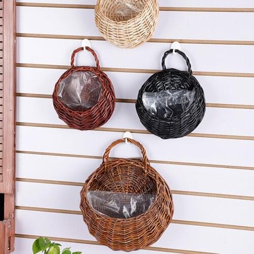 Hanging Basket Planter Poly-Wicker Woven Rattan Flower Plant Pot Basket Porch Balcony Decoration for Patio Garden Wall-Mounted