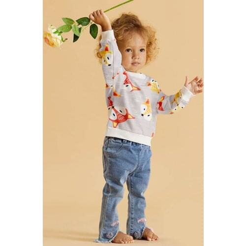 Spring and autumn baby cartoon little fox full-print striped boys and girls round neck pullover sweater