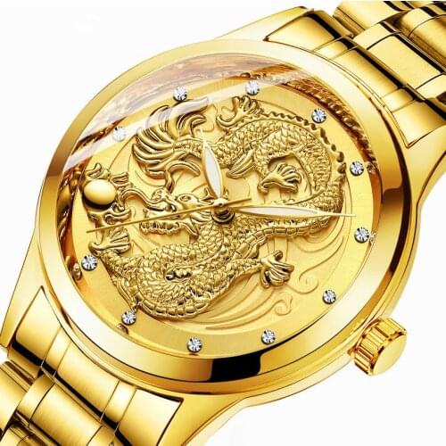 Dragon Phoenix Luxury Couple Watch for Men Women Waterproof Luminous Gold Quartz Watches Ultra-thin Steel Band Wristwatch Clock