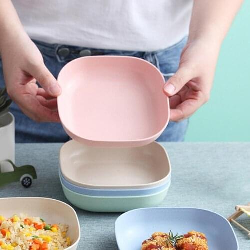 Salad Bowl Household Wheat Straw Unbreakable Snacks Fruit Bones Plate Square Salad Bowl Kitchen Tableware Accessories