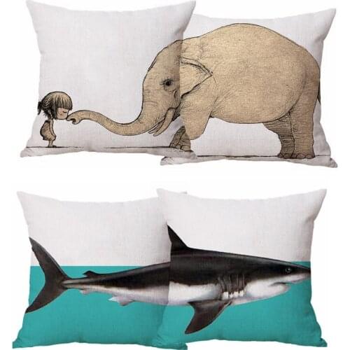 Creative Style Large Marine And Terrestrial Animal Creative Throw Pillowcase Cotton Linen Chair Seat Waist Pattern Cushion Cover
