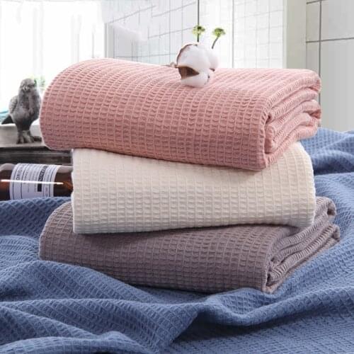 Waffle Muslin Summer Bedspreads Gray Pink Blankets Soft Warm Plaid Throw Large Thin And Light Leisure Nap Blanket