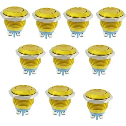YOCOMYLY 10pcs Gold 16mm Anti-Vandal SS metal Momentary Push Button Switch for box mods