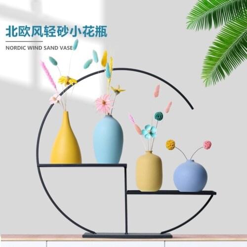 Iron ceramic vase four piece Morandi color flower ware living room dry flower arrangement TV cabinet home furnishings