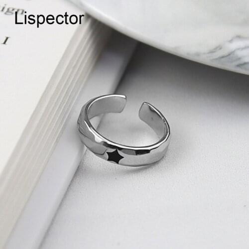 Lispector 925 Sterling Silver Simple Original Black Star Ring for Women Creative Elegant Texture Rings Minimalist Unisex Jewelry