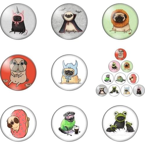 Cartoon Funny Bulldog Animals Illustration 10pcs 12mm/18mm/20mm/25mm Round Photo Glass Cabochon Demo Flat Back Making Findings