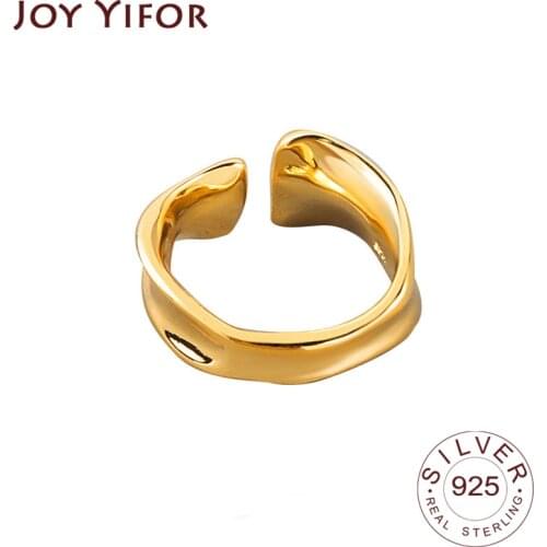 925 Sterling Silver Korean Bump Gold Narrow Ring Female INS Simple Handmade Opening Index Finger Fashion Jewelry Couple