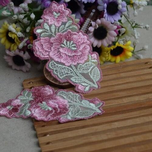 FREE SHIPPING 9.5*5cm Mirrored Ancient style embroidery peony flower applique,HIGH QUALITY lace patches,30Pairs/LOT,xery13090